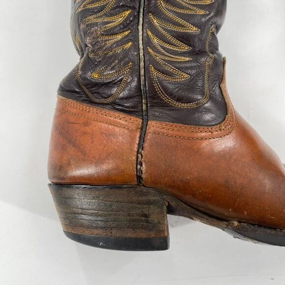 Hyer Vintage Two Tone Western Cowboy Boots Mens Brown Sz 9 Pointed Toe Wingtip‎ - Picture 6 of 11